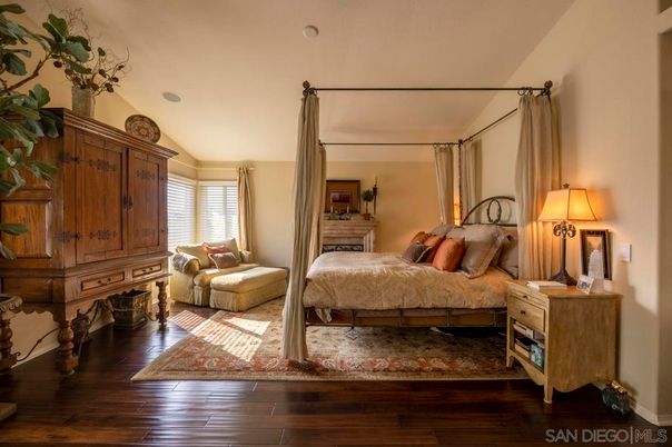 Bedroom, Fireplace, Interior, Wood Texture Flooring