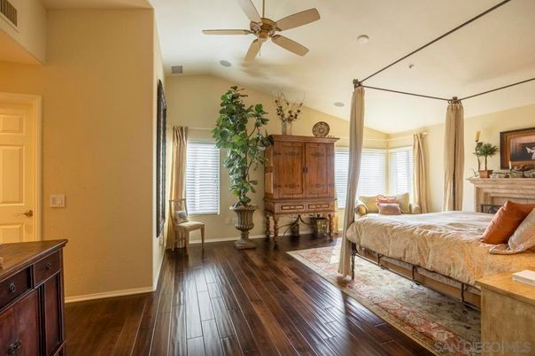 Bedroom, Fireplace, Interior, Wood Texture Flooring