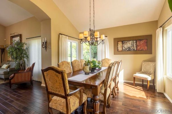 Chandelier, Dining room, Interior, Wood Texture Flooring
