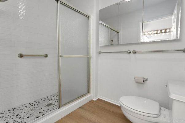 Bathroom, Glass Shower, Interior, Wood Texture Flooring