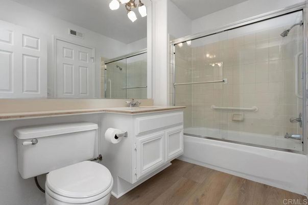 Bathroom, Glass Shower, Interior, Wood Texture Flooring