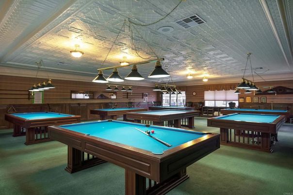 Billiard Table, Game Room, Interior, Pendant Lights, Wooden Walls