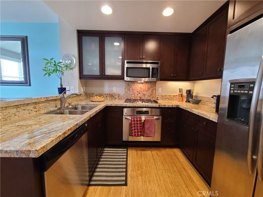 Interior, Kitchen, Pendant Lights, Stainless Steel Appliances, Wood Texture Flooring