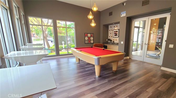 Billiard Table, Game Room, Interior, Pendant Lights, Wood Texture Flooring