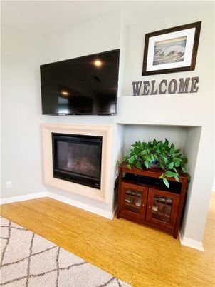 Fireplace, Interior, Recessed Lighting, Wood Texture Flooring