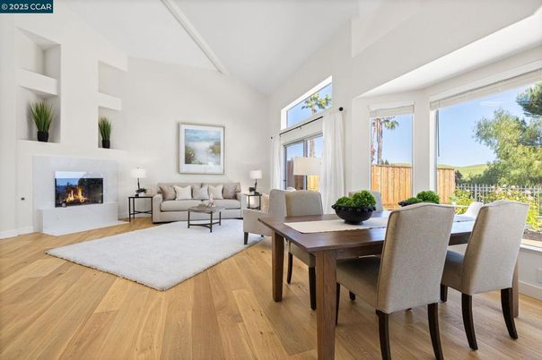 Dining room, Fireplace, Interior, Living room, Wood Texture Flooring