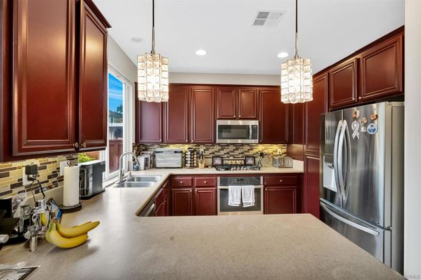 Chandelier, Interior, Kitchen, Pendant Lights, Recessed Lighting, Stainless Steel Appliances