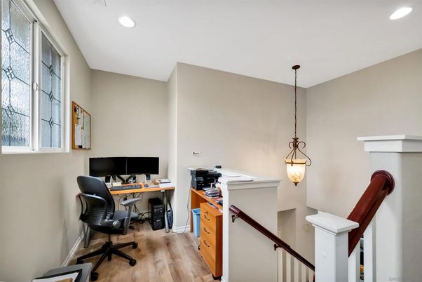 Home Office, Interior, Pendant Lights, Recessed Lighting, Wood Texture Flooring