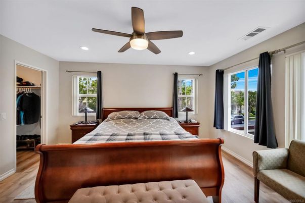 Bedroom, Interior, Recessed Lighting, Wood Texture Flooring