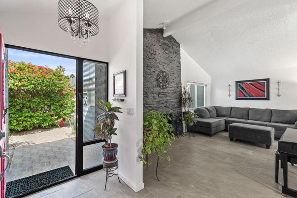 Interior, Living room, Pendant Lights, Stone Walls