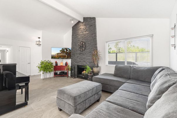 Fireplace, Interior, Living room, Pendant Lights, Wood Texture Flooring