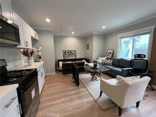 Dining room, Interior, Kitchen, Living room, Recessed Lighting, Wood Texture Flooring