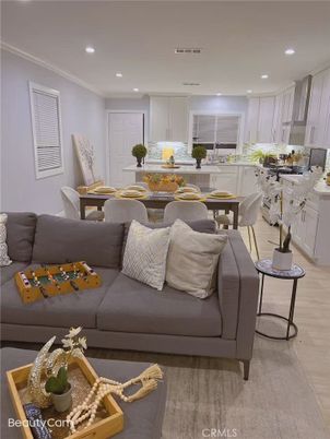 Dining room, Interior, Kitchen, Living room, Recessed Lighting, Wood Texture Flooring