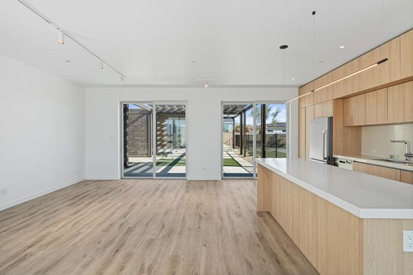 Interior, Kitchen, Pendant Lights, Recessed Lighting, Wood Texture Flooring