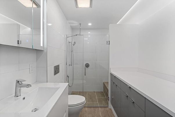Bathroom, Glass Shower, Interior, Recessed Lighting