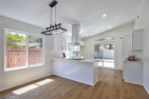 Interior, Kitchen, Pendant Lights, Recessed Lighting, Wood Texture Flooring