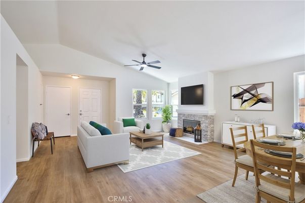 Dining room, Fireplace, Interior, Living room, Wood Texture Flooring