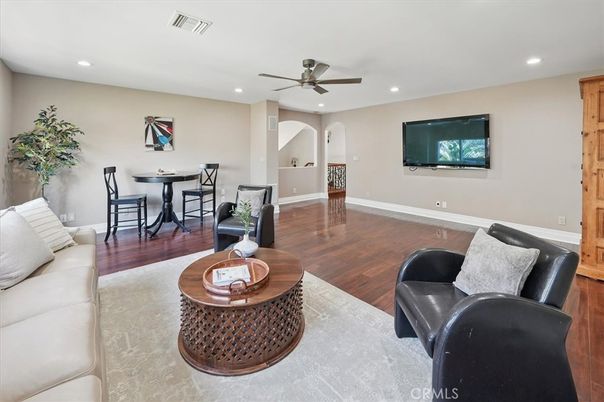 Dining room, Interior, Living room, Recessed Lighting, Wood Texture Flooring