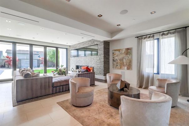 Interior, Living room, Recessed Lighting, Stone Walls