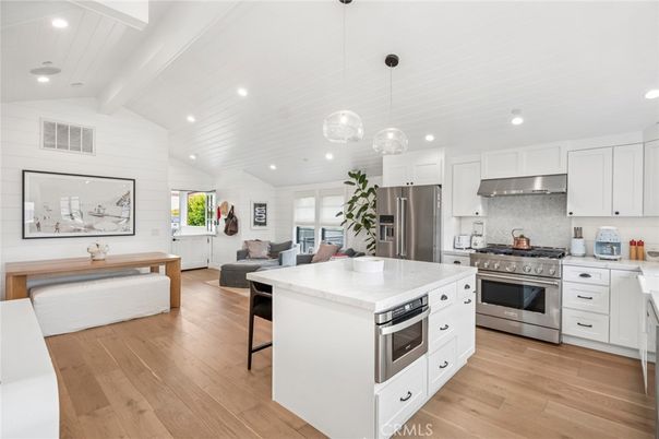 Interior, Kitchen, Living room, Pendant Lights, Recessed Lighting, Stainless Steel Appliances, Wood Texture Flooring