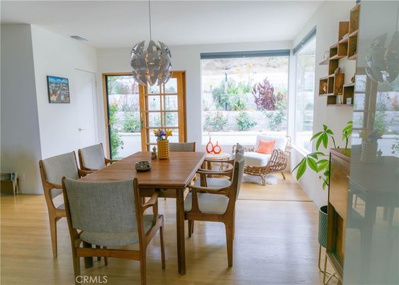 Dining room, Interior, Pendant Lights, Wood Texture Flooring