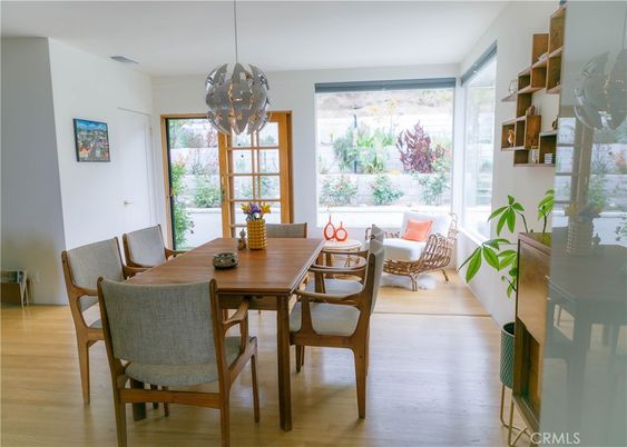 Dining room, Interior, Pendant Lights, Wood Texture Flooring