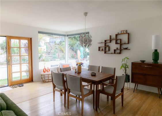 Dining room, Interior, Pendant Lights, Wood Texture Flooring