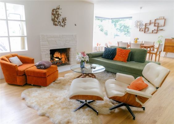 Dining room, Fireplace, Interior, Living room, Pendant Lights, Wood Texture Flooring