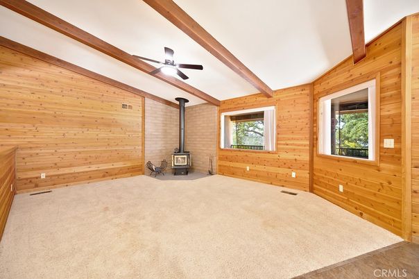 Empty room, Fireplace, Interior, Wooden Beams, Wooden Walls