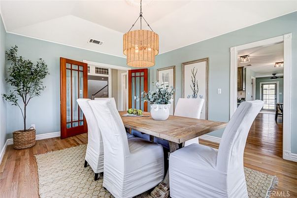 Chandelier, Dining room, Interior, Pendant Lights, Wood Texture Flooring