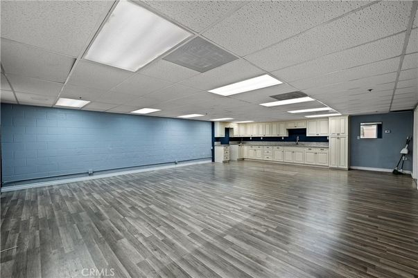 Empty room, Interior, Kitchen, Recessed Lighting, Wood Texture Flooring