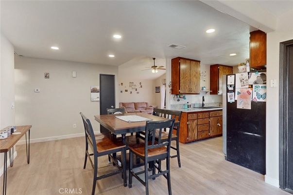 Dining room, Interior, Kitchen, Recessed Lighting, Wood Texture Flooring