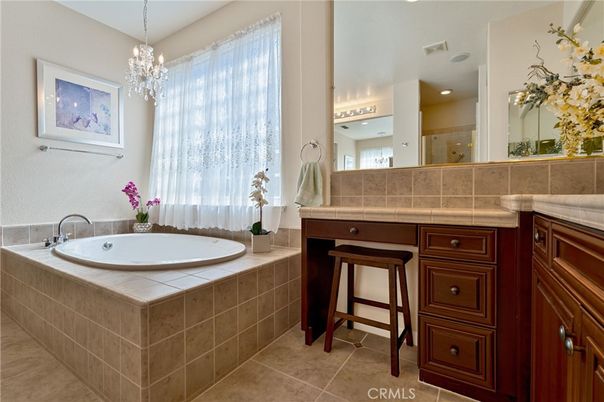 Bathroom, Chandelier, Interior, Recessed Lighting, Tile Countertops