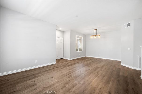 Empty room, Interior, Pendant Lights, Recessed Lighting, Wood Texture Flooring