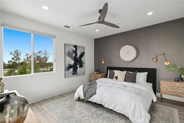 Bedroom, Interior, Recessed Lighting, Wood Texture Flooring