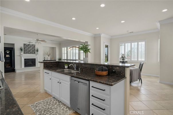 Dining room, Fireplace, Interior, Kitchen, Recessed Lighting
