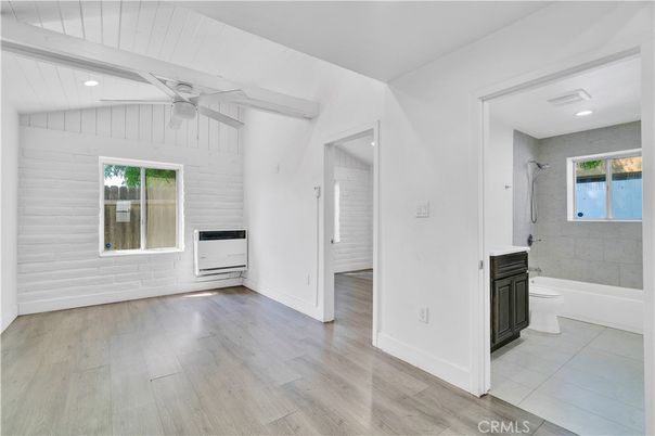 Bathroom, Empty room, Interior, Recessed Lighting, Wood Texture Flooring