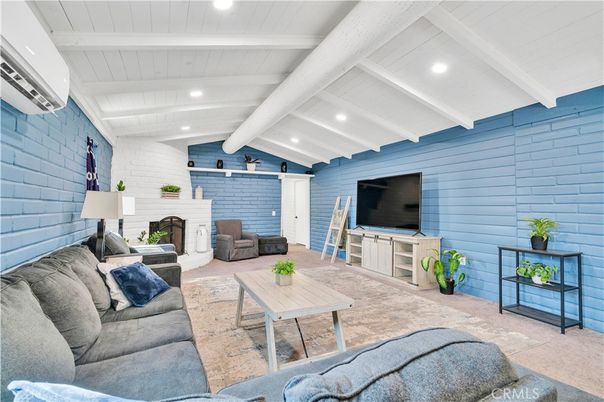 Fireplace, Interior, Living room, Recessed Lighting, Stone Walls