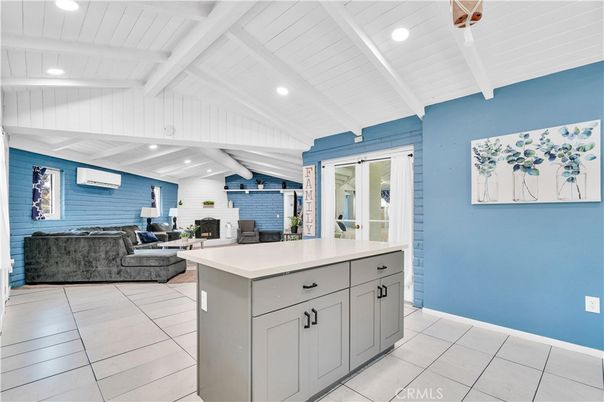Fireplace, Interior, Kitchen, Living room, Recessed Lighting