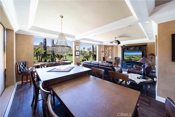 Dining room, Interior, Living room, Recessed Lighting, Wood Texture Flooring