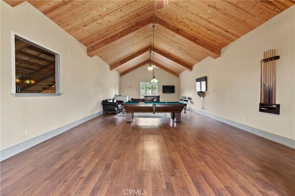 Billiard Table, Game Room, Interior, Pendant Lights, Wooden Beams, Wooden Ceilings, Wood Texture Flooring