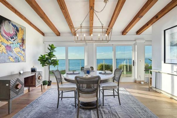 Chandelier, Dining room, Interior, Water, Wooden Beams, Wood Texture Flooring