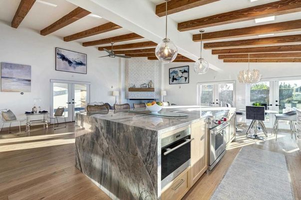 Chandelier, Interior, Kitchen, Living room, Pendant Lights, Wooden Beams, Wood Texture Flooring