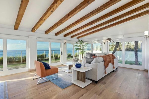 Interior, Living room, Water, Wooden Beams, Wood Texture Flooring