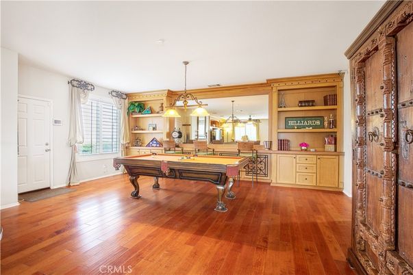 Billiard Table, Game Room, Interior, Pendant Lights, Wood Texture Flooring