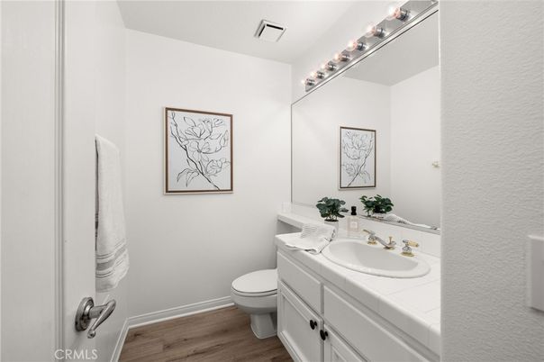 Bathroom, Interior, Tile Countertops, Wood Texture Flooring