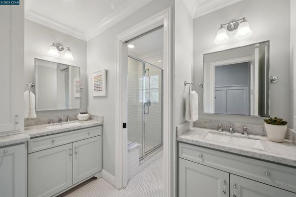 Bathroom, Dual Sink Vanities, Glass Shower, Interior, Recessed Lighting