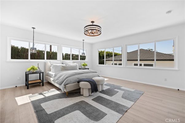 Bedroom, Chandelier, Interior, Pendant Lights, Wood Texture Flooring