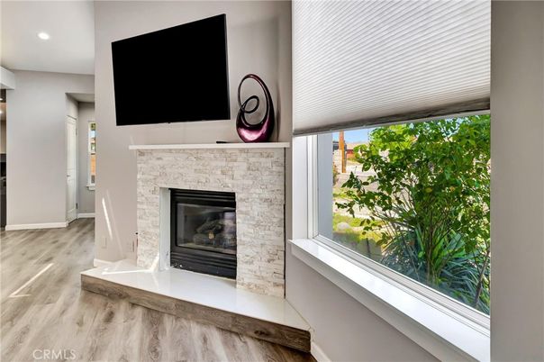 Fireplace, Interior, Recessed Lighting, Wood Texture Flooring