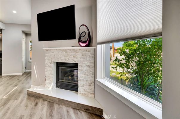 Fireplace, Interior, Recessed Lighting, Wood Texture Flooring